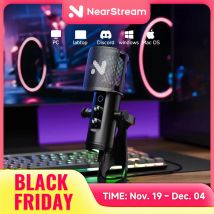 Microfono da gioco a condensatore USB/XLR NearStream con 8 modalità di illuminazione RGB, desktop con cancellazione del rumore per lo streaming su PC/PS5/Mac