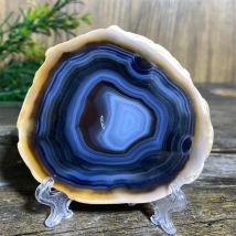 Natural Crystal Slab Agate Slice Quartz Reiki Minerals Healing Spiritual Beauty Stripe Home Decoration + Stand