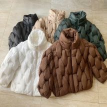 Loose Stand Collar Zipper Winter Coat Women Down Jacket Fashion Couple Coats Weave Plaid Puffer Parkas Thicken Warm Chic Outwear