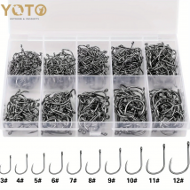 YOTO 500 Stück ReeMoo Premium Angelhaken, 10 Größen Angelhaken aus Kohlenstoffstahl mit tragbarer Kunststoffbox