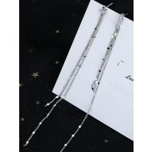 Minimalist 925 Sterling Silver Long Chain Tassel Asymmetric Earrings Trendy Zirconia Rhinestone Women Jewelry