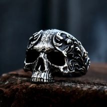 BEIER Wholesale Classic Garden Flower Skull Ring For Man Stainless Steel Man's Punk Style Jewelry BR8-071 US Size Halloween Gift