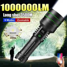 1000000 Torcia LM più potente Torcia ricaricabile di tipo C Torcia tattica a lungo raggio 3500M per la caccia alla pesca