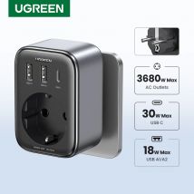 Cargador UGREEN 30W GaN PD con salidas de CA cargador de teléfono móvil para iPhone 17 16 Xiaomi USB cargador de regleta de enchufe múltiple de pared