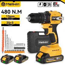 MELLWIN 13MM Bezszczotkowa Elektryczna Wiertarko-Wkrętarka Udarowa 25+3 Trybów Momentu Obrotowego Ręczna Wiertarka Płaska Wkrętak Elektronarzędzia Do Akumulatora Makita 18V Pin