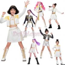 Blanco negro dorado Huntrix KPDH KDPop Mira Zoey Rumi disfraz Cosplay niños vestido de fiesta de cumpleaños niñas disfraz de Halloween