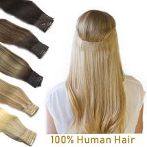 Wire in Hair Extensions Human Hair Straight Fish Line Natural Fusion Hair Extensions with Clips Weft Hair Extensions For Women
