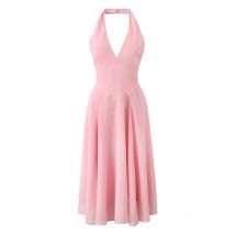 YENKYE Sexy rückenfreies rosa Neckholder-Chiffon-Kleid für Frauen, ärmellos, A-Linie, Midi-Partykleider, Sommer-Robe