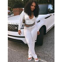 FLARORA Fashion Stripe Patchwork 2 Piece Sets Woman Lapel Long Sleeve Shirts And Drawstring Pants Outfits Fall Street Tracksuits