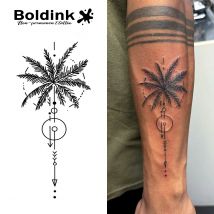 Palmen und geometrische Symbole, temporäres Tattoo, hält bis 15 Tage, neue Technologie, magischer, wasserfester, semi-permanenter Aufkleber.