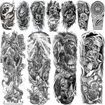 1 Sheet Full Arm Temporary Tattoos For Women Adults Men Spartan Warrior Realistic Fake knight God Zeus Tattoo Sticker Fashion
