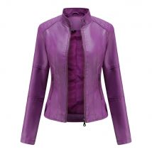 Damen Lederjacke 2025, Frühling und Herbst, schwarzer PU-Ledermantel, Stehkragen, Motorrad-Bikerjacke