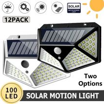 Luce con sensore di movimento solare da 100 LED 3 modalità 270 °   Lampada da parete per esterni ad energia solare grandangolare per illuminazione di percorsi da giardino