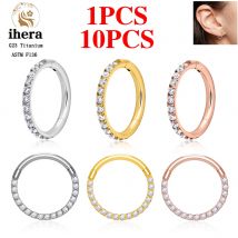 1/10 SZT. Pierścienie do nosa z tytanu G23, clicker do przegrody nosowej, kolczyki do chrząstki ucha, tragus, helix, daith, kółka 16G 18G, biżuteria do piercingu ciała z cyrkoniami