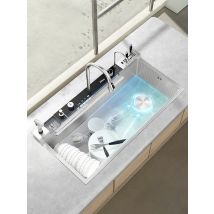 Stainless Steel Kitchen Sink Multifunctional Digital Display Waterfall Large Single Slot With Rack For Knife Wash Dish Basin