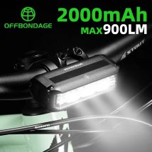 OFFBONDAGE lampka rowerowa przednia 900 lumenów lampka rowerowa 2000mAh wodoodporna latarka USB ładowanie MTB szosowa lampa rowerowa