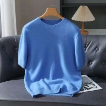 2026 Frühling und Herbst Neuer Herren-Rundhalspullover aus Nerzimitat, einfarbig, lässiger Jugend-Hoodie, Halbarm-Strick-T-Shirt als Basis