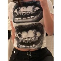 Punk Y2K Baby Kurzarm Top Gothic Street T-Shirt Damen Freizeit Basic T-Shirt Damen Sommer Top E Mädchen Gothic EMO