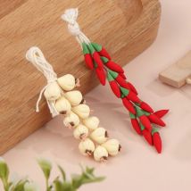 1Stringa 1:12 Casa delle bambole in miniatura Aglio Peperoncino Pepe Intera Stringa Condimento Cucina Modello alimentare Scena vivente Decor Giocattolo