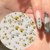 Nail Charms 0.8-3mm Flat Back Round 6 Grid/box Metal Nail Bead Micro Ball Manicure Bead Gold Silver Half Round Rivets