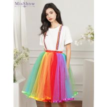 MisShow Damen-Regenbogen-Tutu, kurzer Rock, 5-lagig, weicher Tüll, Pettiskirt, Mädchen, Weihnachten, Halloween, Cosplay, Kostüme, Netzröcke