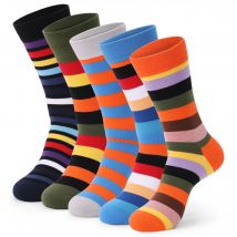 5 Paar Herren Spaß Kleid Socken, Muster lustige Socken Pack, bunt gestreifte gekämmte Baumwolle Neuheit Socken, coole atmungsaktive Casual Socken