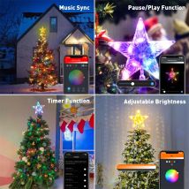 19 centimetri RGB Albero Di Natale Topper HA CONDOTTO LA Luce App di Controllo Led Incandescente Stella Luce Pentagramma Albero Di Natale Ornamento Decorazione 2024