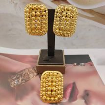 Luxuriöses Clip-Ohrring- und Ring-Schmuckset für die Braut, brasilianisches Perlen-Design, große Ohrringe, Cocktail-Ring, 2-teiliges Set für Verlobung