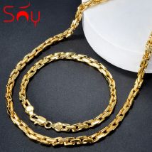 Sonniges Schmuckset klassisches vergoldetes Halsketten armband für Frauen Männer Luxus Punk Kupfer Glieder ketten Halskette Armband Geschenk