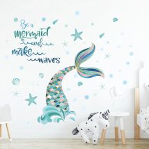 Cartoon süße Meerjungfrau und „Be A Mermaid“ Tier-Wandaufkleber, abnehmbar, für Schlafzimmer, Wohnzimmer, Kinderzimmer, Dekoration, Wandaufkleber