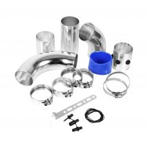 Kit tubo di aspirazione aria per auto da 76 mm Sistema automobilistico da corsa sportivo argento Tubo in alluminio da 3,0 pollici con morsetto Kit di aspirazione aria universale