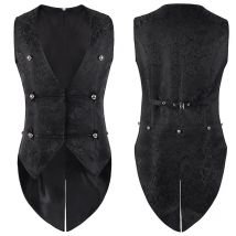 Männer Mittelalter Gothic Weste Jacquard Frack Schwarz Zweireiher Vintage V-ausschnitt Bühne Party Steampunk Mantel Halloween Jacke