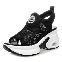 Retro schwarz Mesh Plattform Sandalen koreanische Peep Toe Hohl keile erhöhen Schuhe 8cm Sommer neue rutsch feste Luftkissen Tennis schuhe