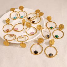 WILD & FREE Unregelmäßige Edelstahl Tropfen Ohrringe für Frauen Retro Luxus Naturstein ästhetischen 18 Karat vergoldeten Schmuck