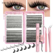 576/584 Stück DIY Cluster Extension Lashes Kit Natürliche lange individuelle Wimpern Buch mit Kleber/Pinzette Make-up-Tool Fluffy Faux Cils