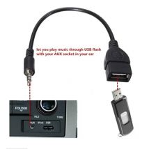 Car 3.5mm To USB Female Recessed Adapter Cable, AUX 3.5mm Car OTG Audio Cable, AUX To USB Female Port for USB Drive Connection