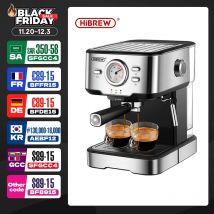 HiBREW Cafetera 20 Bar Espresso inox Semi Automática Expresso Cappuccino Agua Caliente Vapor Temperatura Pantalla H5