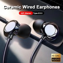 USB Type C Ceramic Wired Headphones 3.5mm HIFI Stereo Sport Music Earphones With Microphone Earbud For Samsung iPhone 16 Xiaomi