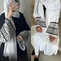 2024 Falten Weiche Krepp Stickerei Muslimischen Kefiyyeh Abaya Ramadan Quaste Dubai Abaya Frauen Muslimischen Kleid Modest Islamische Kleidung