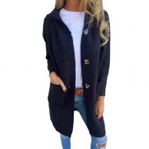 Elegante Damen Strickjacke Kapuze Langarm Einreiher Pullover Mantel mit Taschen einfarbige mittellange Strickwaren