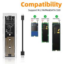 M.2 NVME PCIe NGFF SATA Custodia SSD doppio protocollo Trasparente USB Tipo C 10Gbps PCI-E M2 SSD Custodia esterna trasparente Scatola disco rigido