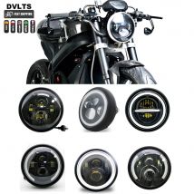 7.5 "Cafe Racer Moto Nero Rotondo LED Faro Hi/Lo Lampada Per Honda Yamaha Kawasaki 7 pollici Faro Staffa Parti