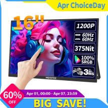 HGFRTEE 16inch Touch Portable Monitor 16:10 96%sRGB 350Cd/m² Second Screen For Laptop With Holder Stand Type-C HDMI-Compatible