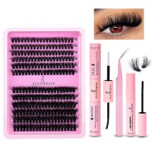 240-teiliges DIY-Wimpernverlängerungs-Set, dicke, flauschige Locken, einzelne Wimpern mit Wimpernbindung und Dichtung, Wimpernkleberentferner und Wimpernapplikator