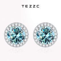 Tezzc Moissanite Stud Earrings for Women 925 Sterling Silver Green Blue Pink Red Black Blue Sparkling Moissanite Studs Earring