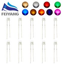 100 Stück 3 mm 2 Pins flache Oberseite weiß rot gelb blau grün Weitwinkel Leuchtdiodenlampe LED