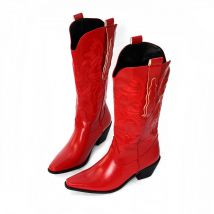 Plus Size 45 Damen bestickte Western kniehohe Stiefel Cowboy Cowgirl Stiefel Chunky Heel Plateaus tiefel Frauen Western Schuhe