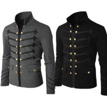Vintage Military Gothic Parade Jacke bestickte Knöpfe einfarbig Top Retro Uniform Reißverschluss Oberbekleidung mittelalterliche Kostüm Herren