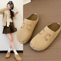 Faux Suede Flat Birken Slippers Women Autumn Vintage Close Toe Mules Shoes Woman Soft Sole Cork Slides Outdoor Slippers