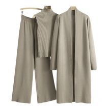 Frühling Herbst 3 Stück Frauen Strickjacke Trainingsanzüge Mode Gestrickte Hose Set Damen Pullover Weste Vintage Mode Damen 3 Stück Set